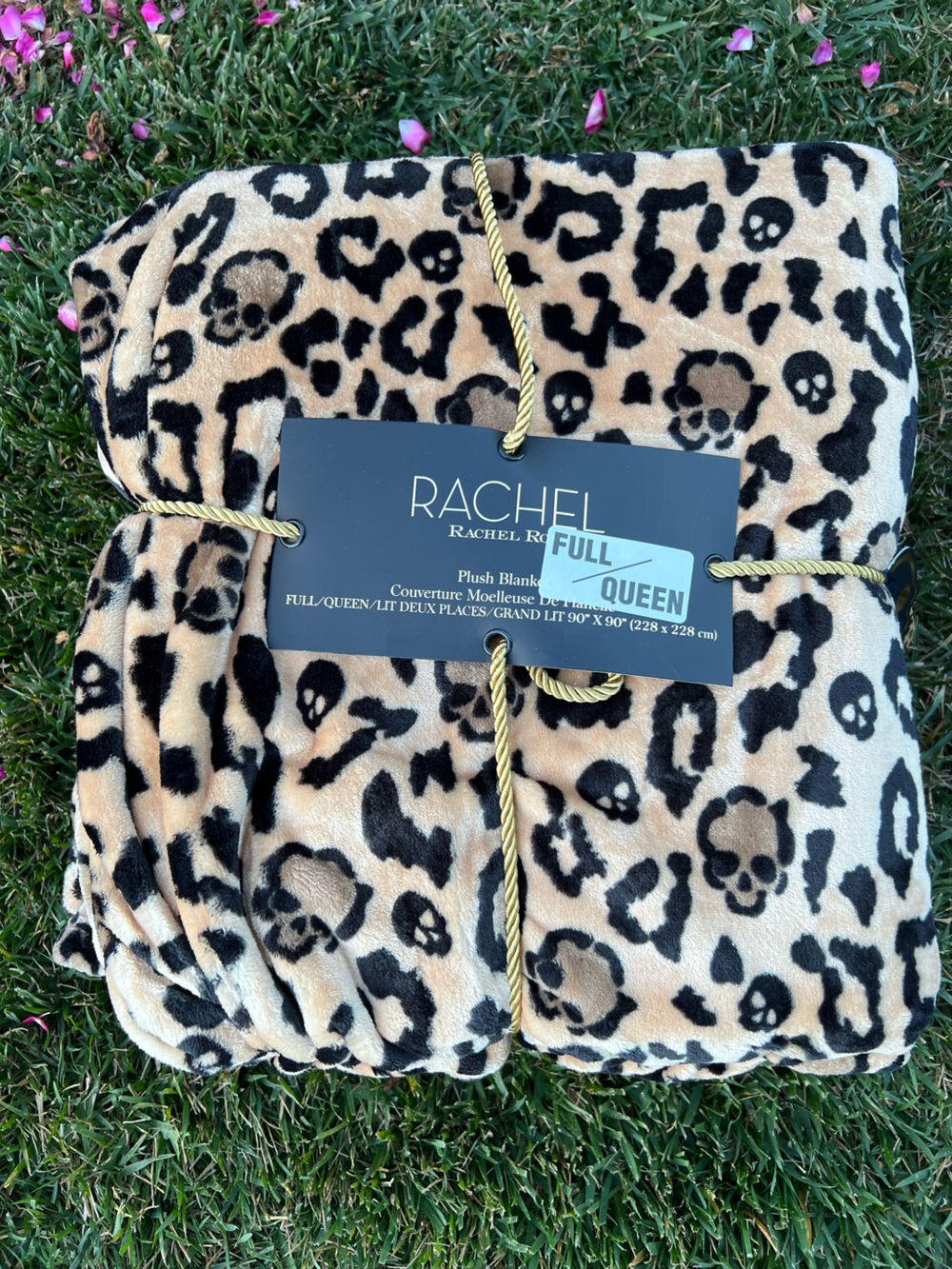 Viral Rachel Roy Skull Leopard Plush Blanket 90x90 inch Halloween nwt